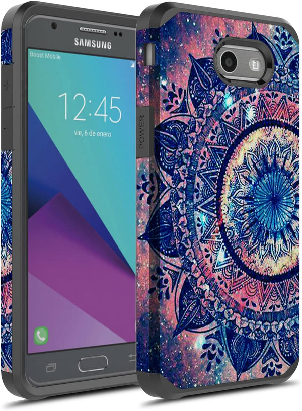 Rosebono J3 Emerge Case, Hybrid Shockproof Graphic Fashion Case for SM-J327 (Mandala)