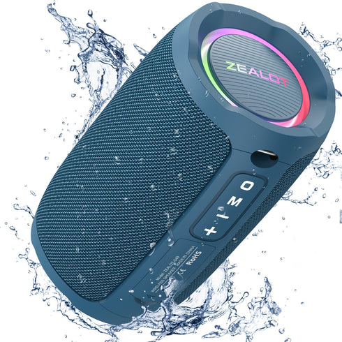 ZEALOT Bluetooth Speaker, Portable Wireless, IP67 Waterproof, 20W Loud Stereo Sound, Dual Pairing, Blue