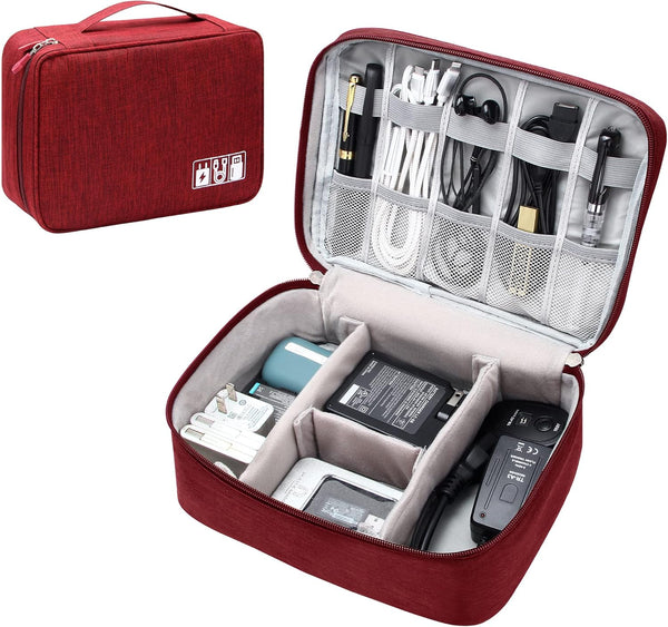 Electronics Organizer Travel Bag, Waterproof Storage Case for Cables, Chargers, Phone, USB, SD Cards, Black