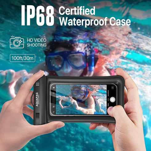 NEPHI IP68 Waterproof Phone Pouch 2 Pack, Adjustable Neck Lanyard, Floating Case for iPhone, Black+White