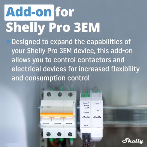 Shelly Pro 3EM Add-On Switch | Dry Contacts for DIN Rail Mounting | Home Automation | iOS Android App | No Hub Required