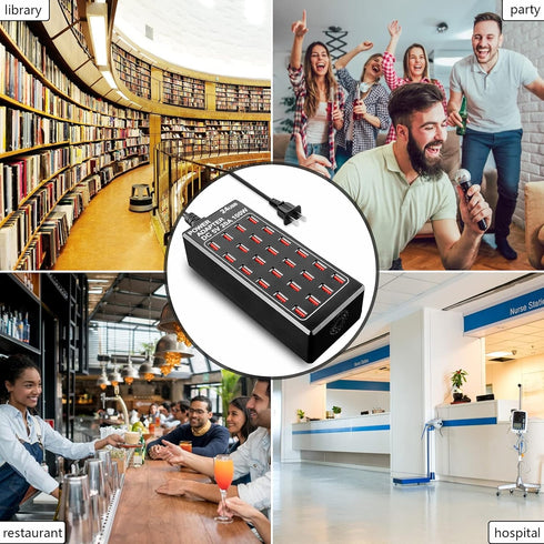 24-Port 100 Watt USB Charging Station, Home Desktop Fast Charger for Hotels, Shops, Schools, and Travel