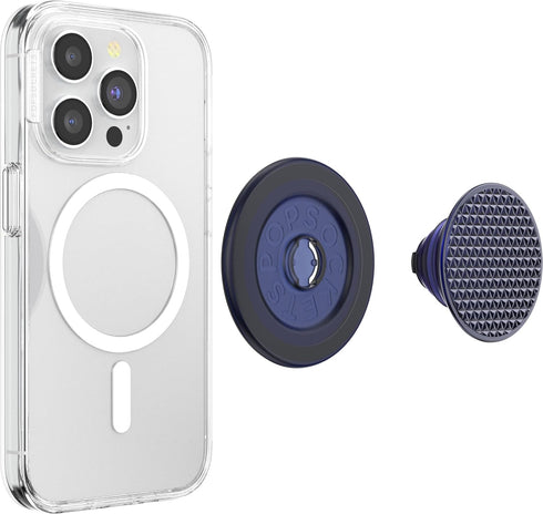 PopSockets Phone Grip Compatible with MagSafe, Phone Holder - Alum Triangle Knurled French Navy, Wireless Charging