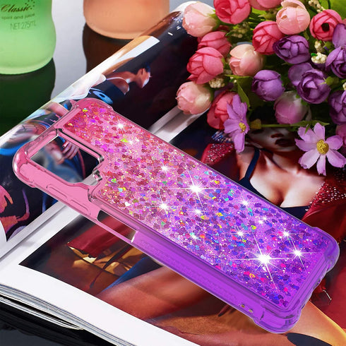 Samsung Galaxy A12 Case with Tempered Glass Screen Protector, Glitter Bling Floating Liquid Soft TPU Cover