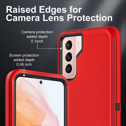 Samsung Galaxy S21 Plus Case with 2Pcs Self Healing TPU Screen & Camera Lens Protectors - Military Grade Red/Black