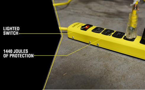 Yellow Jacket 5138N 15-Foot Cord Jacket, 6-Outlet Surge Protector, 1440J, Yellow/Black