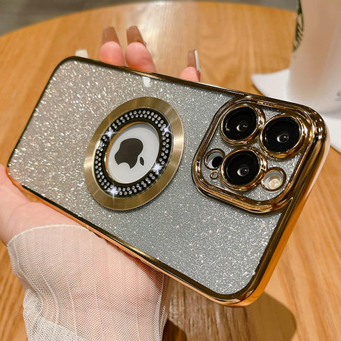 Misscase for iPhone 15 Pro Max Magnetic Glitter Case Compatible with MagSafe,Full Protection Slim Shockproof Anti-Scratch Case with Camera Lens Protector Logo View Dust-Proof Net for Women Gold