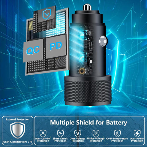 Stuffcool 2Pack USB C Car Charger, 52.5W USB-C & USB-A Power Adapter PD/QC Type C Fast Charging Cigarette Lighter for