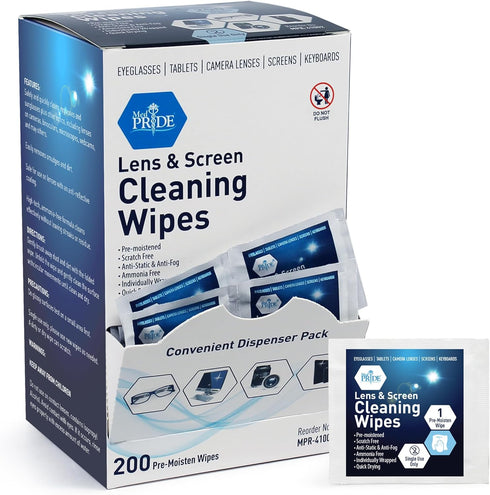 Medpride Premoistened Lens Wipes, Anti-Static, Anti-Fog, Quick-Dry & Scratch-Free Cleaning Cloths for Screens,