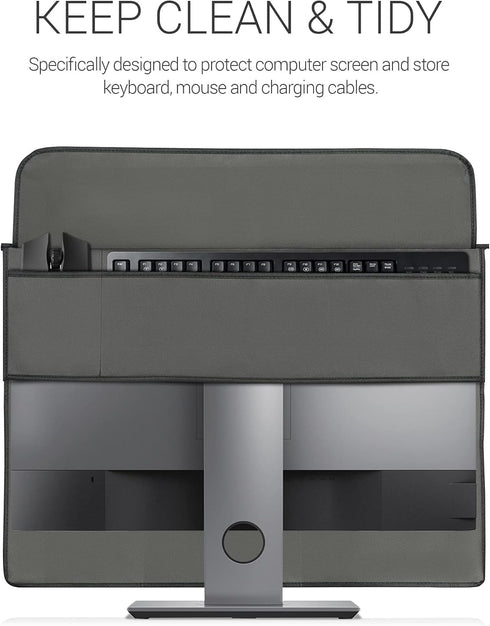 27-28" 3-IN-1 kwmobile Cover Compatible with monitor - Case with Storage for Mouse, Keyboard - Dark Grey