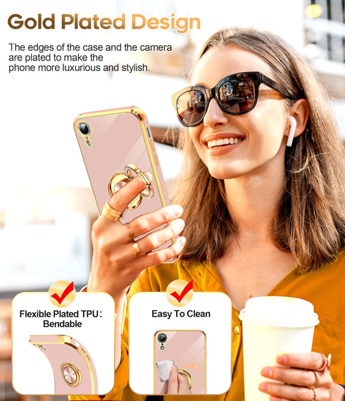 LeYi 2 Pack iPhone XR Case with Tempered Glass Screen Protector, 360° Rotatable Ring Holder and Magnetic Kickstand -