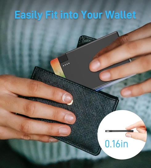 TNTOR Ultra Thin Power Bank with Built in USB-C Cable, Slim 5000mAh Portable Charger for iPhone 15 Samsung