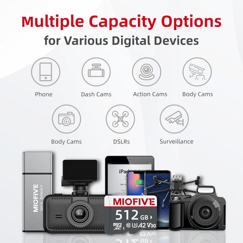 Miofive Memory Card, Ultimate Micro SD Card with USB 3.0 Type-C Reader, 170MB/s, C10, U3, A2, V30, 256GB