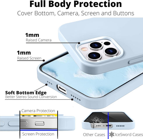 IceSword Liquid Silicone Slim Case for iPhone 12 Pro Max, Soft Anti-Scratch Microfiber Lining, Matte Pastel Baby Blue