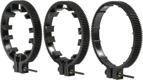 Movo FR3 Adjustable Follow Focus Ring Set of 3, 65mm, 75mm, and 85mm Lens Gear Rings, Standard 32 Pitch - 0.8 mod