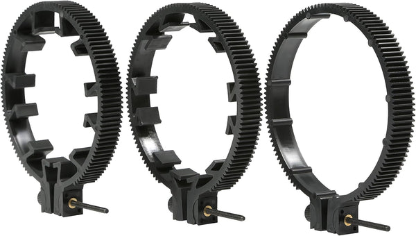 Movo FR3 Adjustable Follow Focus Ring Set of 3, 65mm, 75mm, and 85mm Lens Gear Rings, Standard 32 Pitch - 0.8 mod