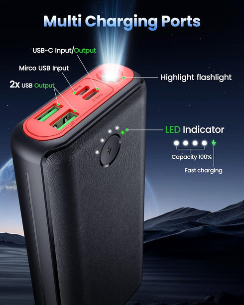 RONEGN 40000mah, 22.5W Pack 3 2 16/15 Portable Charger Power Bank USB C Fast Charging External Battery Phone Charger