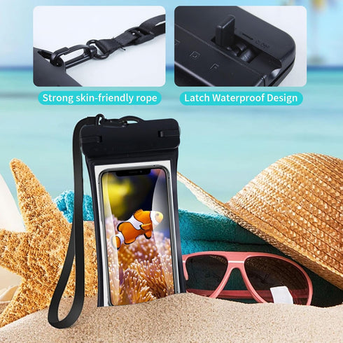 IPX8 Waterproof Phone Pouch Case with Lanyard, 2pcs (Black+Blue) Floating Dry Bag for iPhone 15 Pro Max 14 13 12 Galaxy