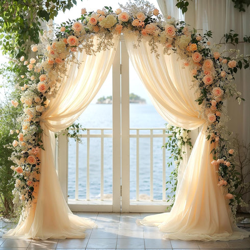 Wedding Arch Draping Fabric, 1 Panel 28" x 19Ft Champagne Sheer Backdrop Curtain for Ceremony Party Decor