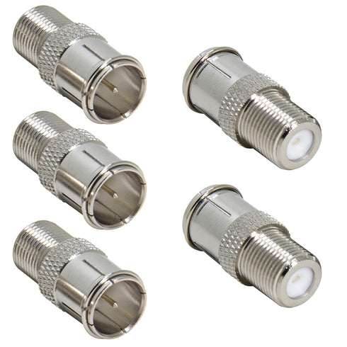 Quick Connect Cable TV Connectors, 5 Pack F Type Push On Coax Adapter for Coaxial Cable, RV, Satellite Dish