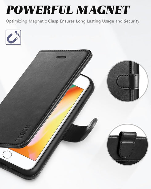 TUCCH Wallet Case for iPhone 8 Plus/iPhone 7 Plus, PU Leather Flip Cover with Card Slot, Black