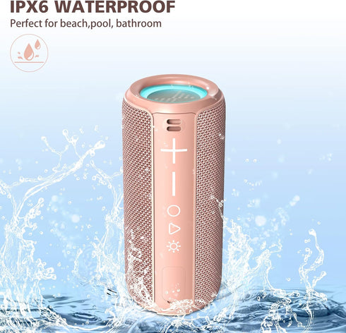 LENRUE F21 Wireless Bluetooth Speaker, Portable Bluetooth Speaker, Outdoor Waterproof Speakers with Light,HiFi Stereo Sound, 24H Playtime,Gift for Men and Woman to Enjoy Music (Pink)