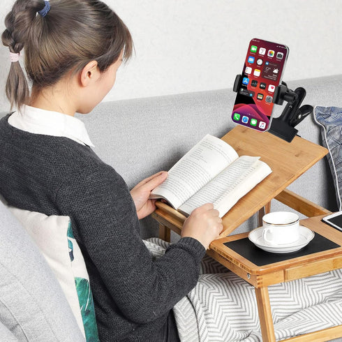 Clip Clamp Phone Holder for Desk/Table/Glass Door/Desktop Baffle/Easel,Compatible with iPhone/Nexus/HTC/LG/Huawei/Smart Phones,360°Adjustment Aluminium Alloy Arm Metal Mount