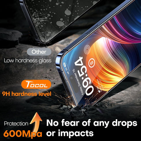 TOCOL for iPhone 15 Pro Max Screen Protector, 9H Hardness Military Grade Shatterproof HD Tempered Glass, Easy