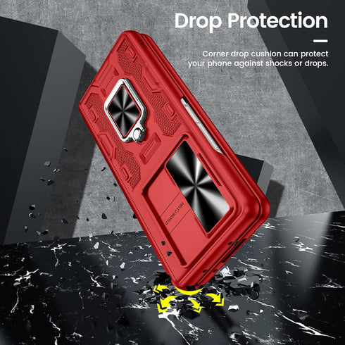 VEGO Case for Galaxy Z Fold 4 with Kickstand, Hinge Protection, Belt Clip Holster, Front Screen Protector, Red