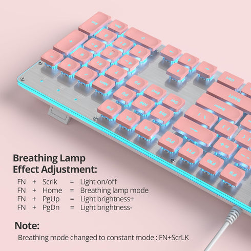 SbocKeeb 104-Key Retro Punk Keyboard - Full Size Typewriter Pink Keyboard with Square Keycap and LED Blue Backlight
