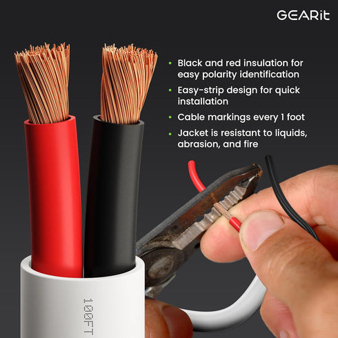 GearIT 12/2 Speaker Wire (20 Feet), 12AWG Gauge Fire Safety in Wall Rated Audio Speaker Wire Cable