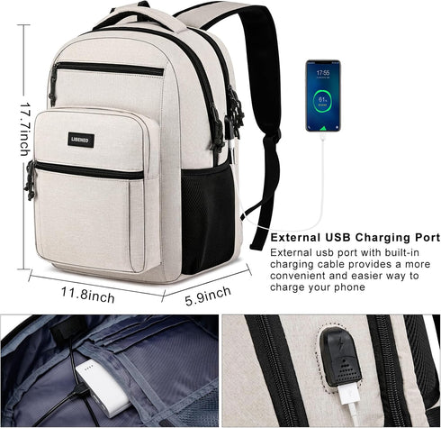 School Backpacks for Teens, Laptop Backpack with USB Charging Port, 15.6 Inch Water Resistant Mochila for Work, College
