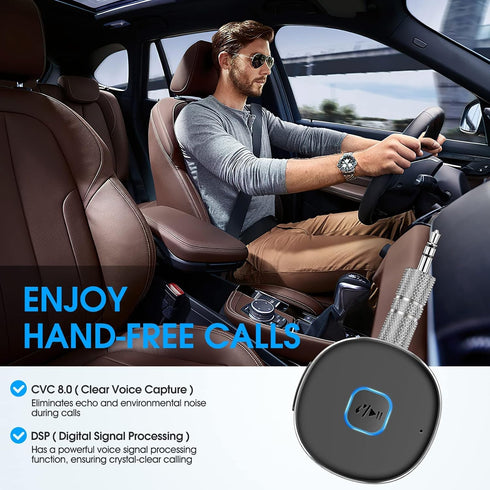 Bluetooth Aux Receiver, Portable 3.5mm Car Adapter, Wireless Audio Receiver for Car/Home Stereo, 16H Battery Life