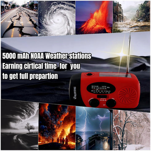 5000mAh Hand Crank Emergency Weather Radio, AM FM NOAA Solar Radio with LED Flashlight and Power Bank Charger