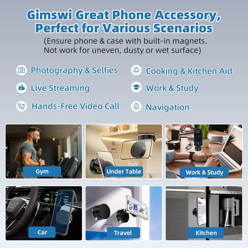 Gimswi 17 Vacuum Magnetic Phone Holder with Metal Ring Compatible with iPhone Samsung All Phone, Portable Universal