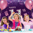 Happy Birthday Party Decorations, Large 72.8 x 43.3 Inch Fabric Backdrop for Girls Birthday Party, Pink Purple