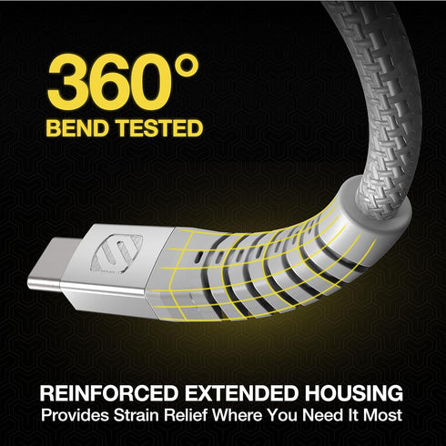 Scosche HDCAB4WT Strikeline 4-ft Braided USB-A to USB-C Charger Cord, Heavy-Duty Fast Charging & Data Transfer Cable