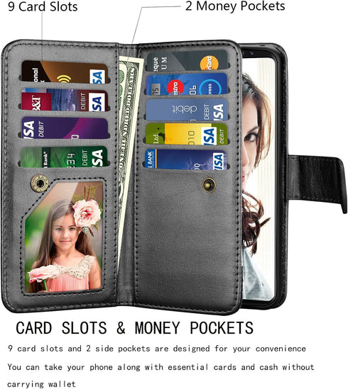NJJEX for Galaxy S9 Plus Case, PU Leather Wallet Case with 9 Card Slots, Magnetic Folio Flip Cover, Detachable