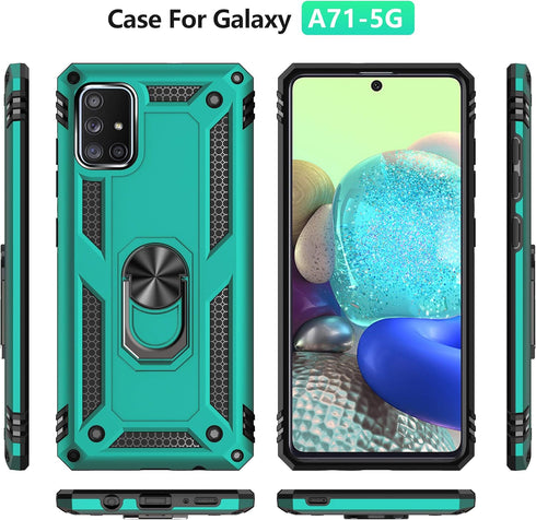 Samsung A71 5G Cellular Phone Case - Military Grade Heavy Duty Protection with Rotating Ring Kickstand