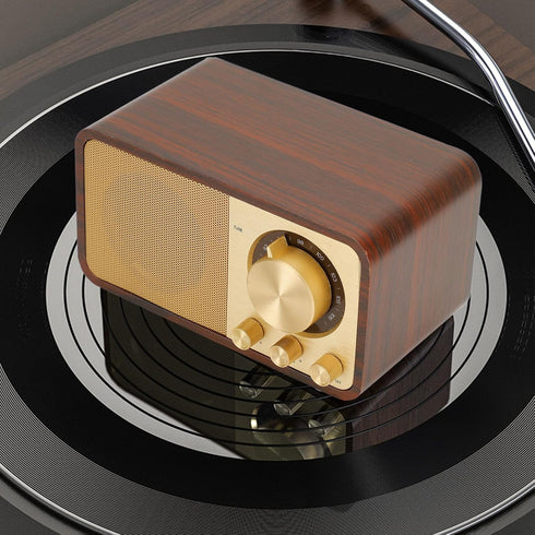 Yunseity Retro Wood Bluetooth Radio, Portable Speaker with Built-in Speakers, Vintage Design for Cafes, Restaurants