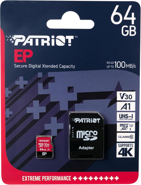 Patriot Memory 64GB A1 / V30 Micro SD Card for Android Phones, 4K Video Recording - PEF64GEP31MCX