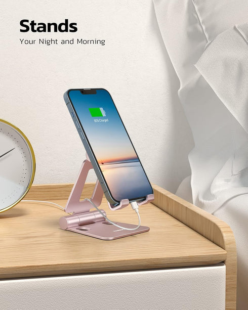 Nulaxy Dual Folding Cell Phone Stand, Fully Adjustable Foldable Desktop Phone Holder Cradle Dock Compatible with Phone 15 14 13 12 11 Pro Xs Xs Max Xr X 8, Nintendo Switch, All Phones - Rose Gold