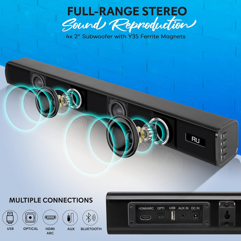 Pyle TV Speaker, Quality Audio Soundbar with Bluetooth, Support 4K & HDMI TVs, Wall Mountable, 32" with Remote Control