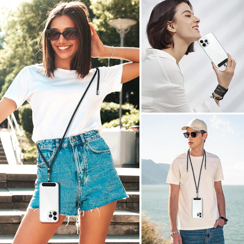 SS Cell Phone Lanyard - 2 Adjustable Neck Straps, 2 Phone Tether Tabs, Universal Crossbody Strap, Black Grey