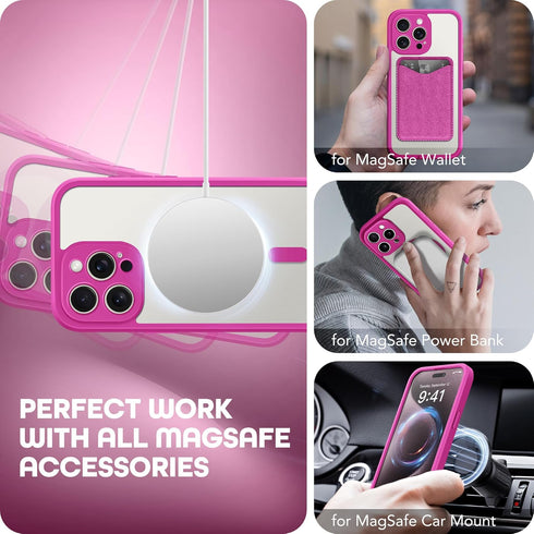 TIESZEN iPhone 15 Pro Max Case, Rose Red - Dustproof, MagSafe Compatible, 9H Tempered Glass & Privacy Screen Protectors.