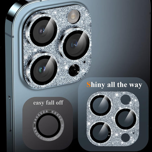 YWXTW Glitter Shiny Diamond Metal Ring Camera Lens Protector for iPhone 13 Pro/Pro Max - 4th Gen Tempered Glass Cover