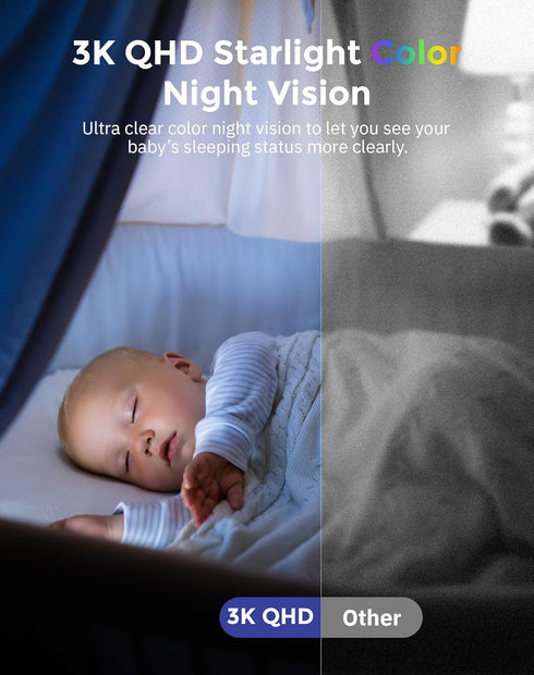 Hugolog 3K 5MP Indoor Security Camera with Auto-Focus, Ideal for Baby Monitor/Pet Camera, Starlight Night Vision, AI