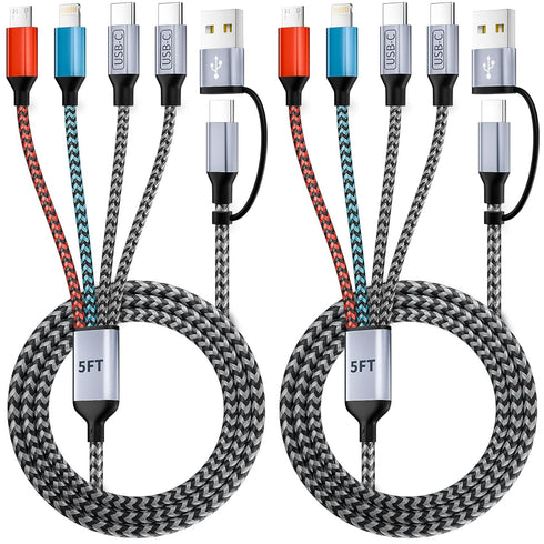 Jogrytece 4 in 2 Multi Charging Cable, USB C Cable with Dual Type-C/IP/Micro