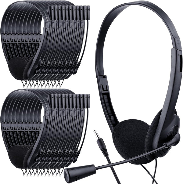 Yunsailing 30 Pack Classroom Headphones with Microphone | Lightweight Adjustable Earphones | 3.5 mm Jack