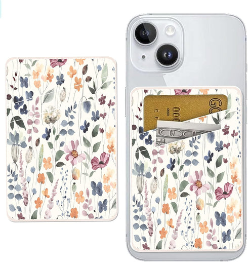 AOHRO Phone Card Holder - Dual Pocket Leather Wallet with Adhesive, Cute Credit